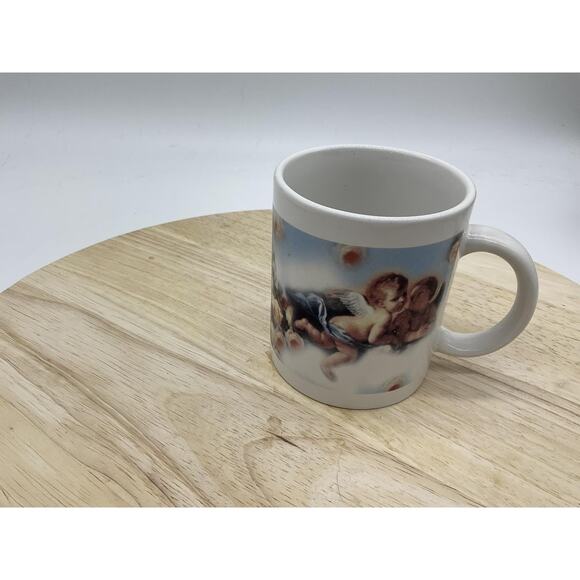 Cherub Angels Putti Ceramic Coffee Mug Cup Renaissance Art Clouds White VTG - Picture 3 of 6
